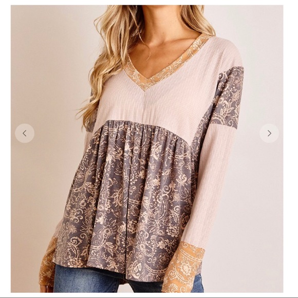 So Pretty Paisley Contrast Babydoll Tunic Top - Picture 6 of 6